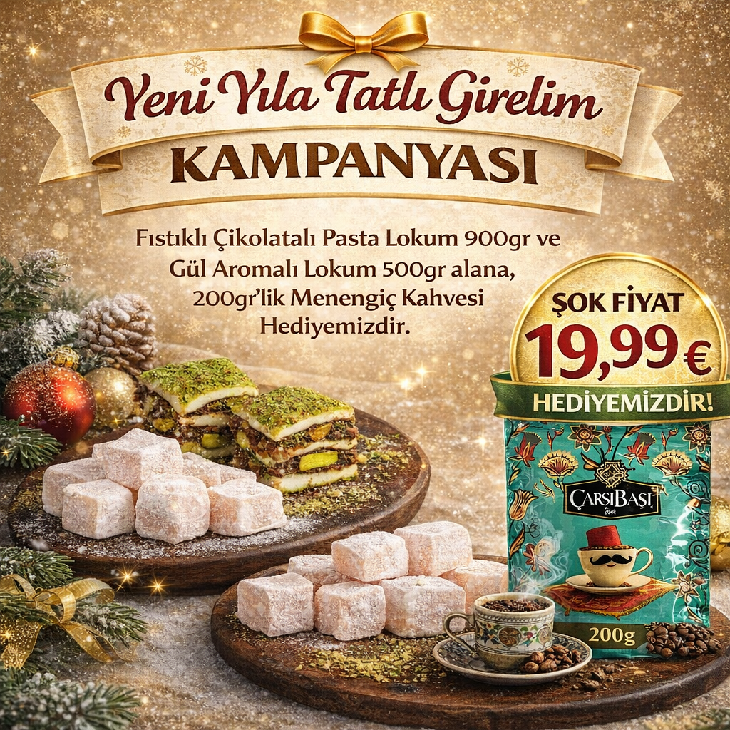 Fıstıklı Çikolatalı Pasta Lokum 900gr+Gül Aromalı Lokum 500gr