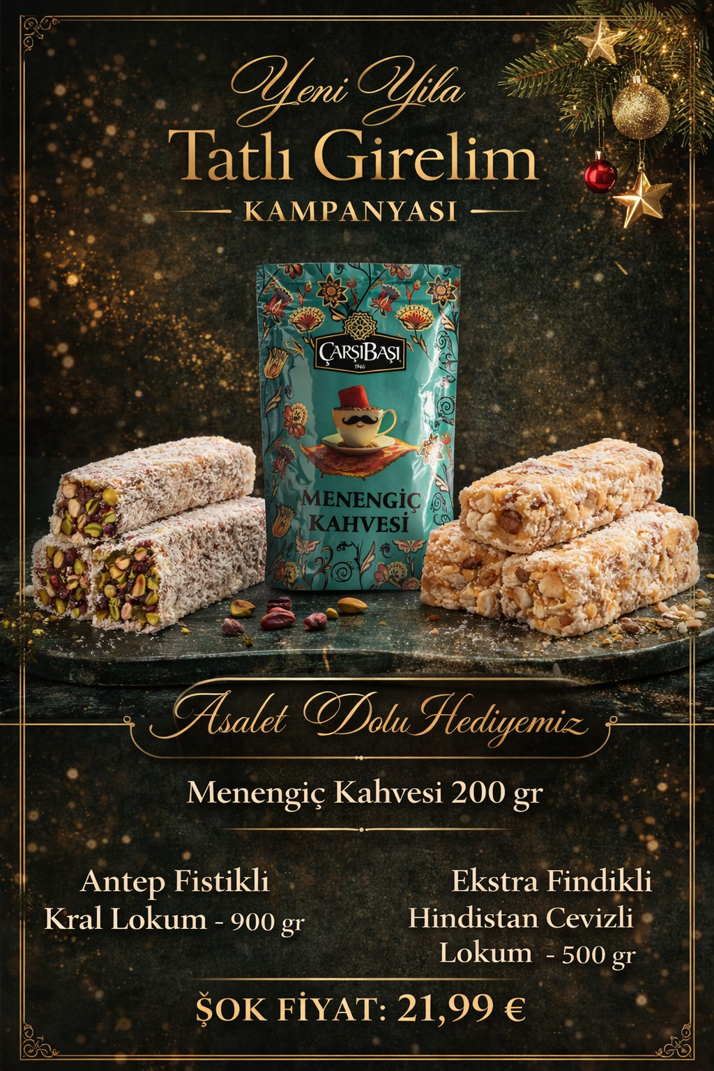 Antep Fıstıklı Kral Lokum 900g + Ekstra Fındıklı Hindistan Cevizli Lokum 500g