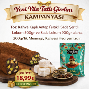 Toz Kahve Kaplı Antep Fıstıklı Sade Şeritli Lokum 500gr +Sade Lokum 900gr