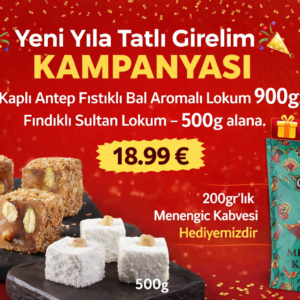 Kadayıf Kaplı Antep Fıstıklı Bal Aromalı Lokum 900g +Fındıklı Sultan Lokum – 500g