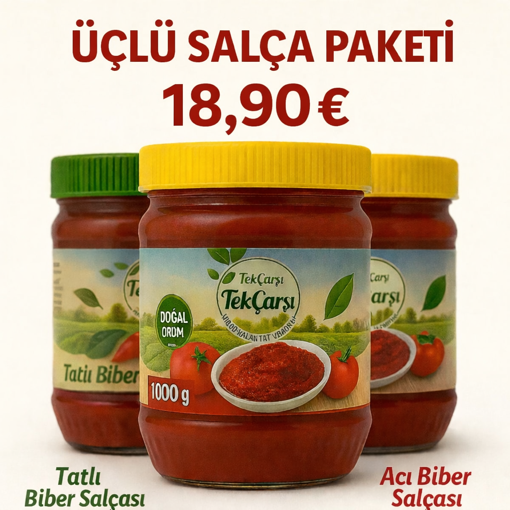 Antep Köy Yapımı Biber(Tatlı+Acı) ve Domates Salçasi(3'lu Paket) 3000g